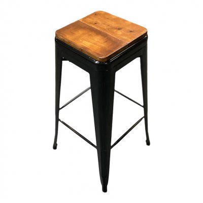 Barkruk Zwart metaal en hout